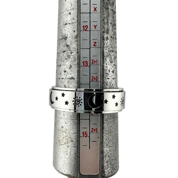 Sun Moon Stars Men’s Spinner Fidget Anxiety Relief ADHD Silver Tone Size 14 Ring - Picture 4 of 4